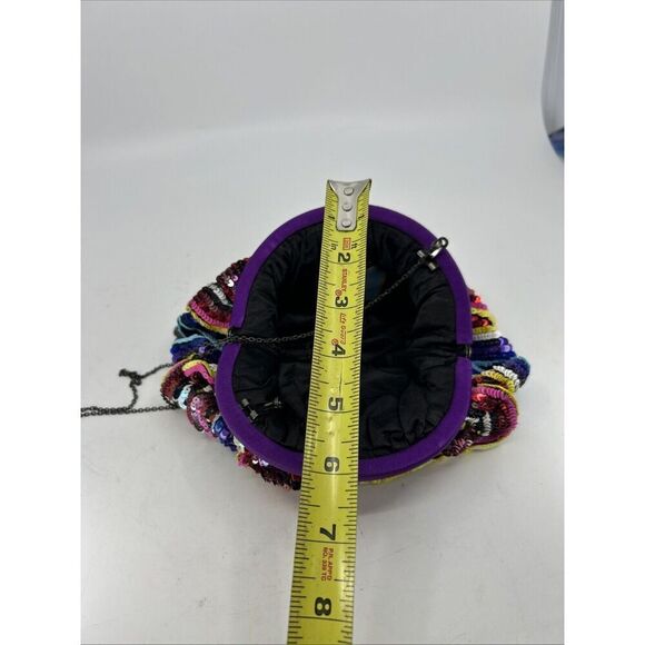 Santi Rainbow Beaded Clutch Purse Bag Handheld Kiss Lock Sequin Round - Picture 9 of 11